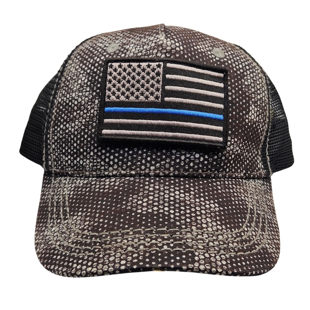 Affliction Trucker Hat OS Black Gray Thin Blue Line Flag Stingray Print Snapback